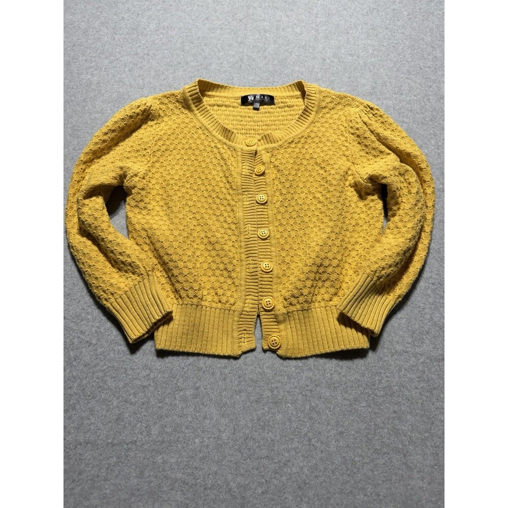 Yemak Cropped Knitted Sweater Cotton Yellow Women's Size M Vintage Inspired